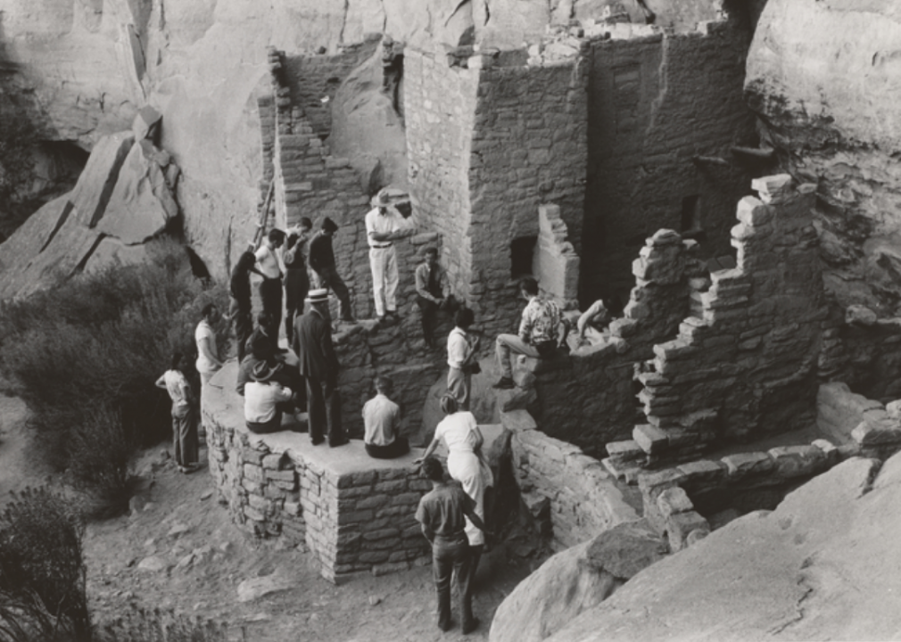 Tourists at cliff dwellings